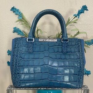 BRIGHTON Elegant Blue Crocodile-Embossed Handbag